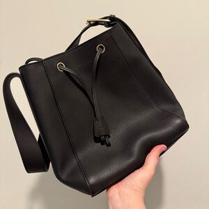 Mark Cross Black Leather Shoulder Draw String Bag